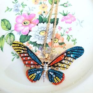 Colorful Butterfly 2 in 1 Necklace Brooch Pin NWT